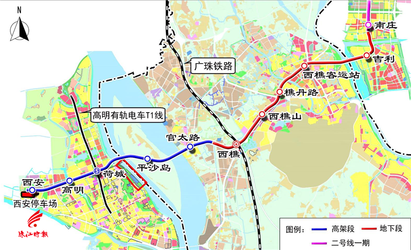 公布的佛山地铁2号线二期线位走向,在南海西樵——高明西江新城线位上